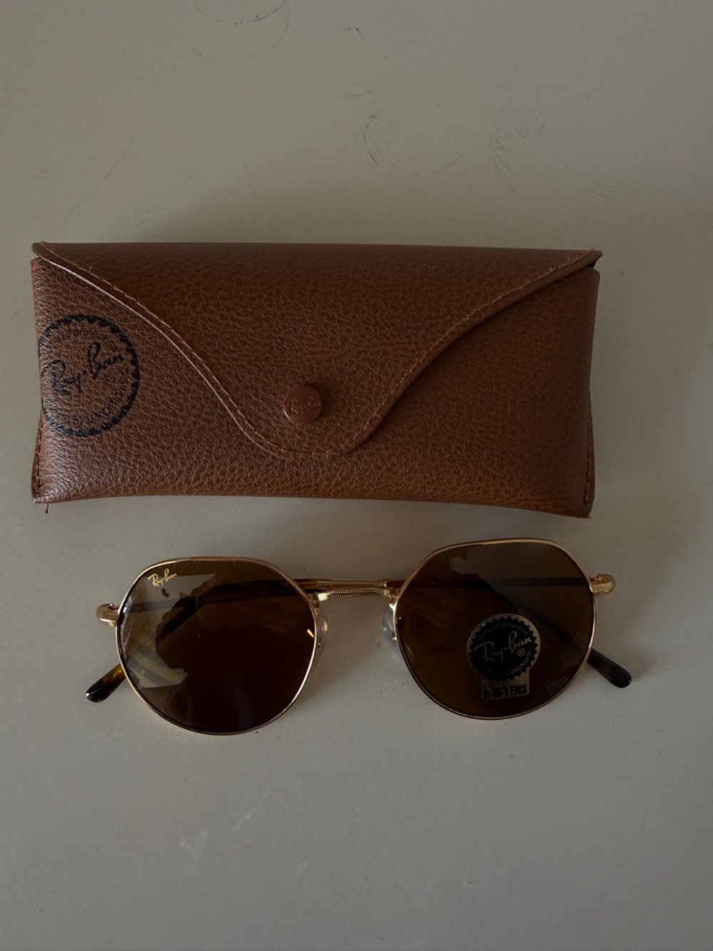 Ray-Ban Gold Frame Sunglasses with Brown Lenses and Brown Case